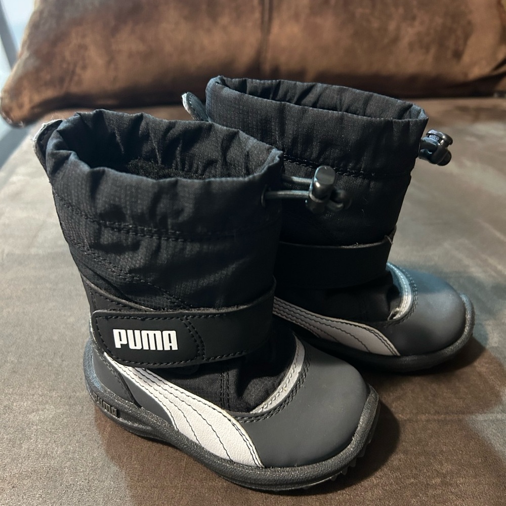 PUMA Kids Black and White Snow Boots